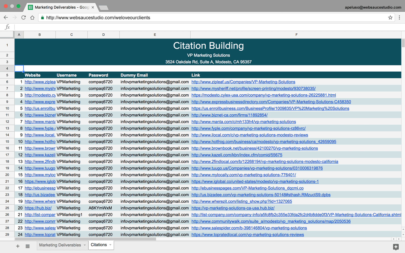 Google Sheets Spreadsheet Client Citations