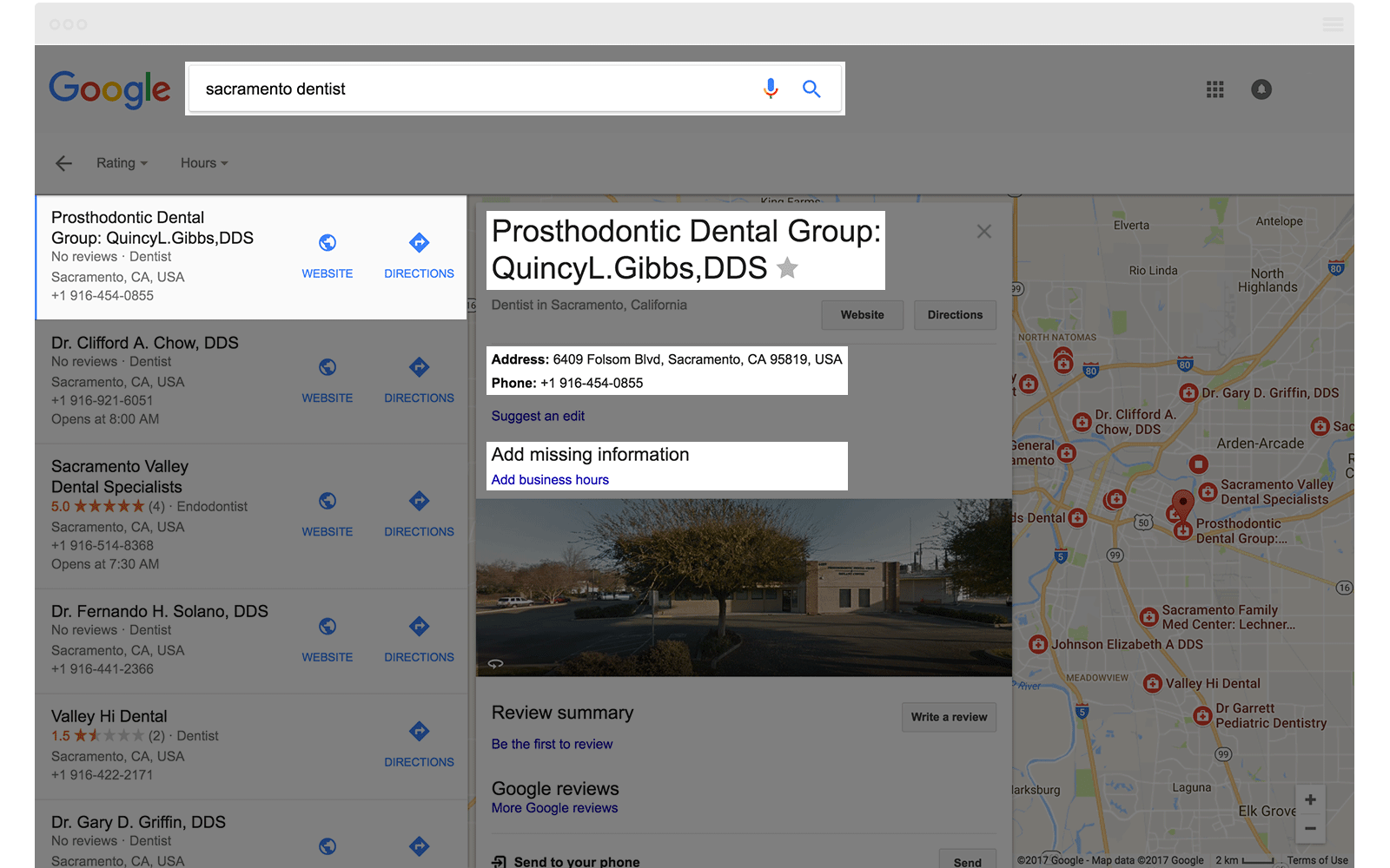 Google Local Finder Sacramento Dentist